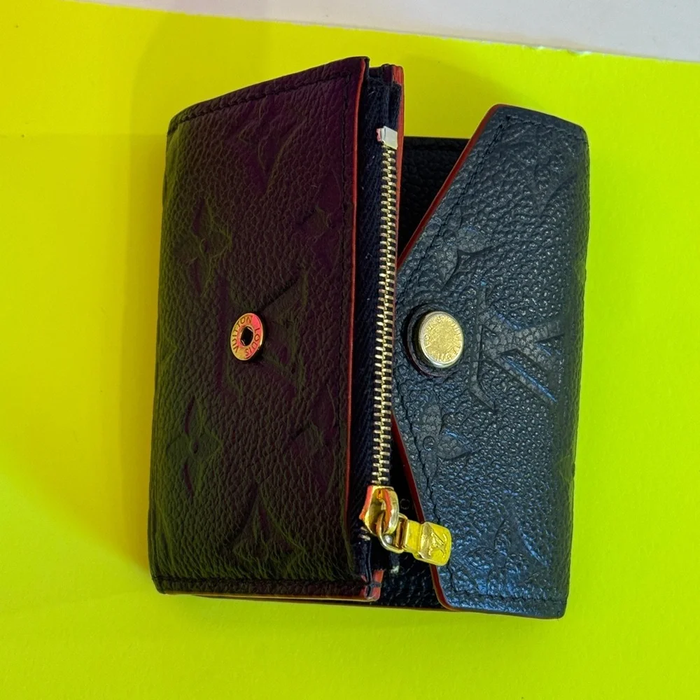 Louis Vuitton Black Embossed Monogram Compact Wallet with Red Trim